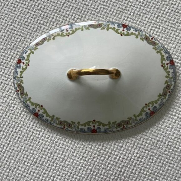 STEUBENVILLE China Oval Vegetable Dish LID Pattern STB208 - with Gold Trim - Picture 1 of 2